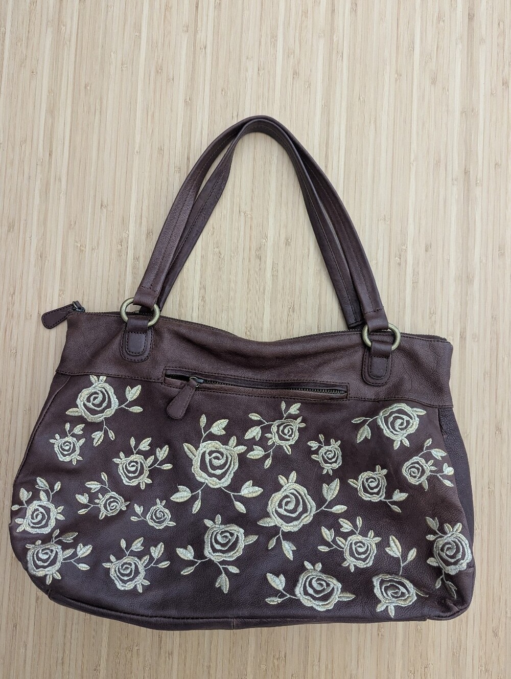 Leather Floral Embroidered Shoulder Bag - Picture 2 of 4
